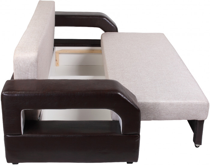 Диван-еврокнижка Манчестер, пружинный блок, 150х195,  рогожка/экокожа коричневый