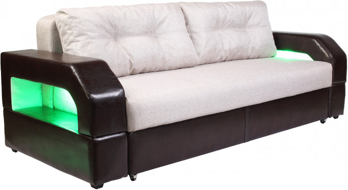 Диван-еврокнижка Манчестер, пружинный блок, 150х195,  рогожка/экокожа коричневый