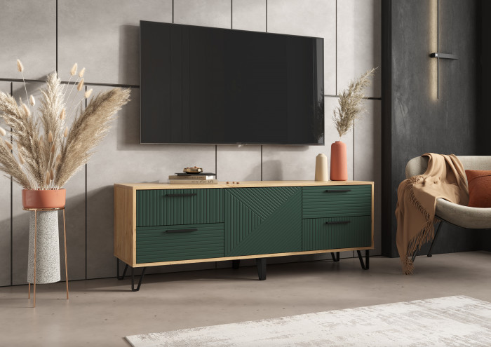 Флэш Тумба ТВ 1500 браш мени грин/дуб крафт