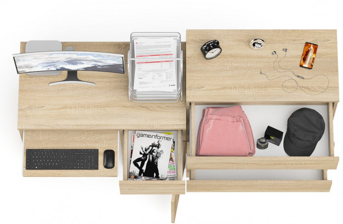 Мори Стол компьютерный МС-1 правый + Комод МК800.4, цвет дуб сонома, ШхГхВ 170,4х50х94 см., выдвижной ящик справа, НЕ универсальная сборка