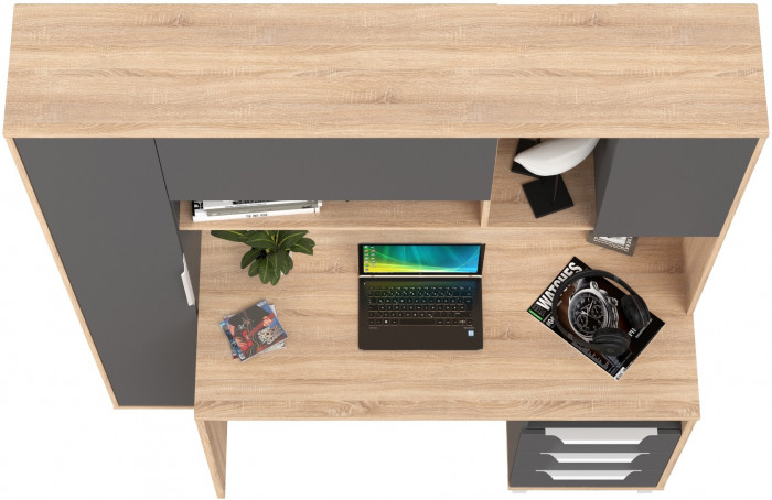Стол компьютерный Комфорт 12.95N, цвет дуб сонома/тёмно-серый, ШхГхВ 162х60,3х180 см., НЕ универсальная сборка (Стол рабочий)