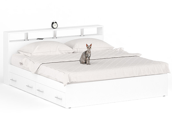 Камелия Кровать с ящиками 1800, цвет белый, ШхГхВ 183,5х217х78,2 см., сп.м. 1800х2000 мм., без матраса, основание есть