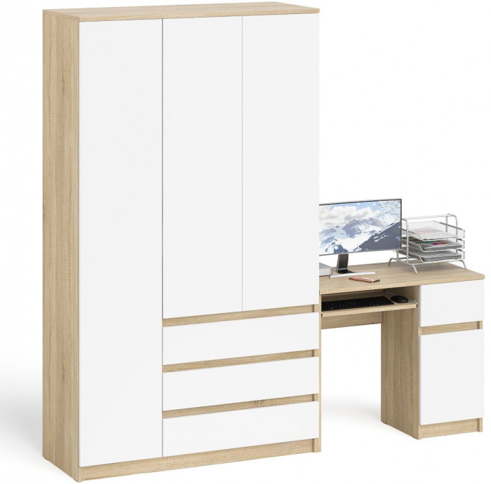 Мори Стол компьютерный МС-1 правый + Шкаф МШ1200.1, цвет дуб сонома/белый, ШхГхВ 210,4х50,4х209,6 см., выдвижной ящик справа, НЕ универсальная сборка