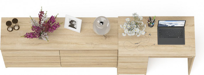 Мори компьютерный стол МС-6 левый + Комод МК1380.6, дуб сонома