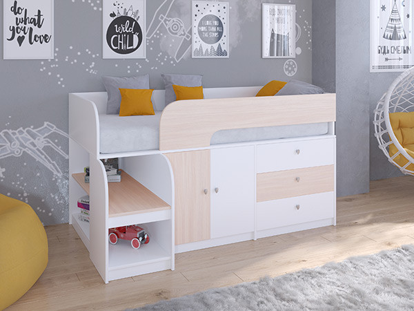 Кровать чердак Астра 9 V1 Белый/Дуб молочный