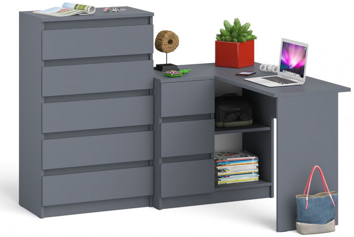 Мори Стол компьютерный МС-16 левый + Комод МК700.5, цвет графит, ШхГхВ 194,8х84,9х114 см., выдвижные ящики слева, НЕ универсальная сборка