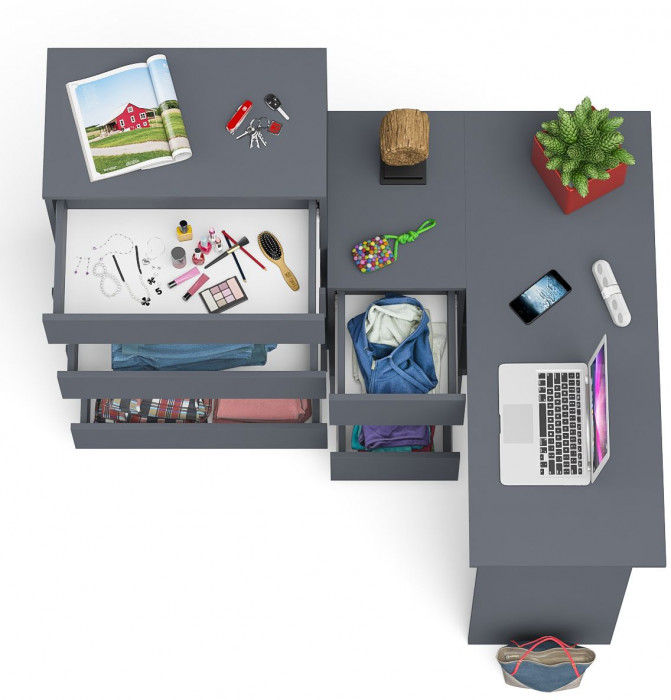 Мори Стол компьютерный МС-16 левый + Комод МК700.5, цвет графит, ШхГхВ 194,8х84,9х114 см., выдвижные ящики слева, НЕ универсальная сборка