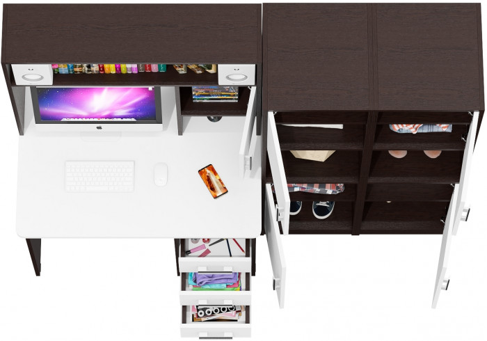 С-МД-СК9 Компоновка № 02, цвет венге/белый шагрень, ШхГхВ 188х70х160 см., НЕ универсальная сборка