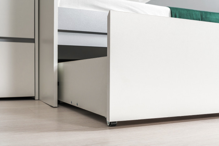 Торонто Компоновка № 21, цвет белый шагрень/стальной серый, ШхГхВ 354х84,4х195,7 см., сп. м. 800х1900 мм., б/м, основание есть, универсальная сборка