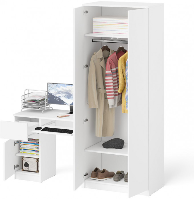 Мори Стол компьютерный МС-1 левый + Шкаф МШ800.1, цвет белый, ШхГхВ 170,4х50,4х209,6 см., выдвижной ящик слева, НЕ универсальная сборка