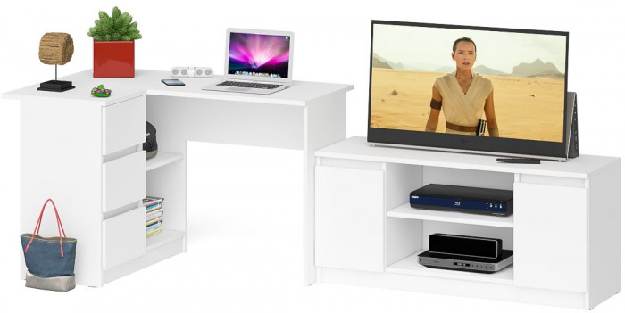 Мори Стол компьютерный МС-16 левый + Тумба МТВ1200.1, цвет белый, ШхГхВ 244,8х84,9х76,6 см., выдвижные ящики слева, НЕ универсальная сборка