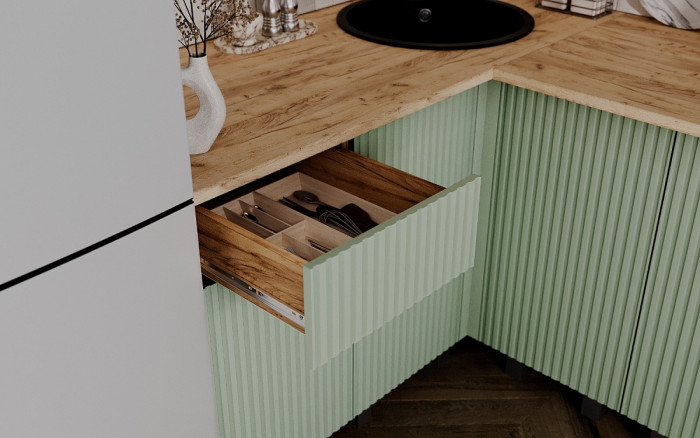 Угловая кухня Оливия NEW 1,4х2,4м, Крафт золотой/Олива софт