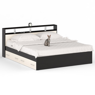 Камелия Кровать с ящиками 1800, цвет венге/дуб лоредо, ШхГхВ 183,5х217х78,2 см., сп.м. 1800х2000 мм., без матраса, основание есть