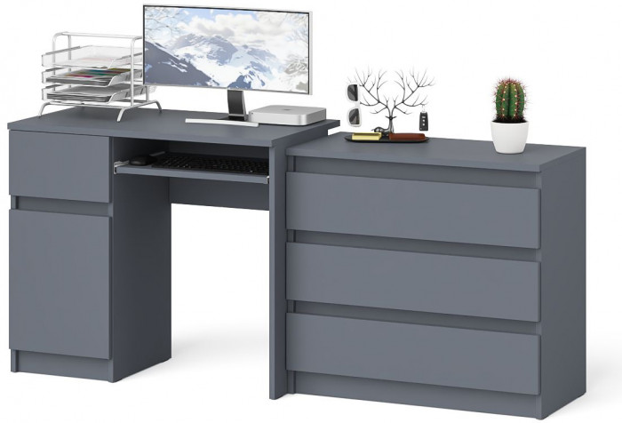 Мори Стол компьютерный МС-1 левый + Комод МК800.1, цвет графит, ШхГхВ 170,4х50х76,6 см., выдвижной ящик слева, НЕ универсальная сборка