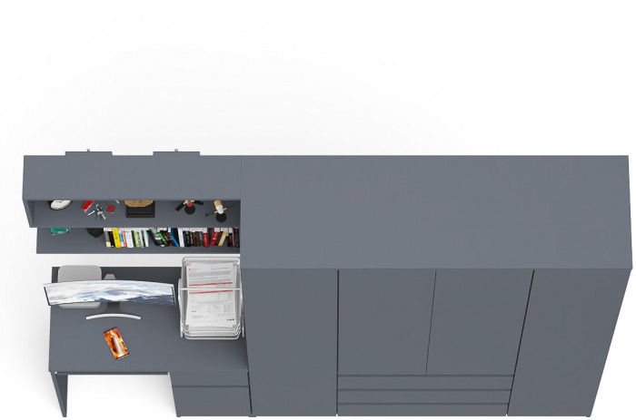 Мори Стол компьютерный МС-1 правый + Шкаф МШ1600.1 + Полка 900, цвет графит, ШхГхВ 250,4х50,4х209,6 см., НЕ универсальная сборка