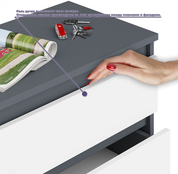 Мори Стол компьютерный МС-6 левый + Комод МК1200.6, цвет графит/белый, ШхГхВ 210,4х50х76,6 см., выдвижные ящики слева, НЕ универсальная сборка