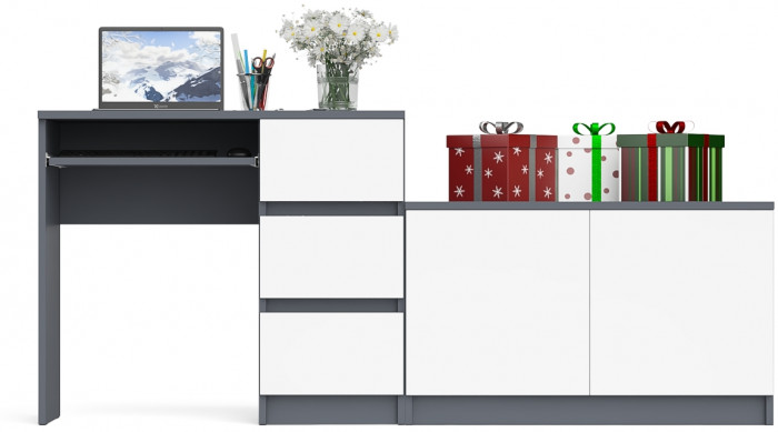 Мори Стол компьютерный МС-6 правый + Тумба МА900.1, цвет графит/белый, ШхГхВ 180,4х50,4х76,6 см., выдвижные ящики справа, НЕ универсальная сборка