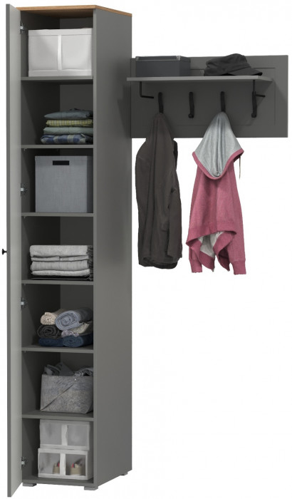 Остин Прихожая 13, цвет серый графит/дуб крафт золотой, ШхГхВ 119,7х54,3х229,6 см., универсальная сборка