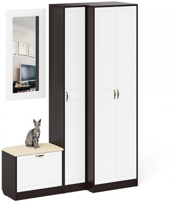 Прихожая П-6 Компоновка № 26, цвет венге/фасады МДФ белое дерево фрезеровка прованс, ШхГхВ 150х50х210 см., универсальная сборка