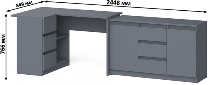 Мори компьютерный стол МС-16 левый + Комод МК1200.3, графит
