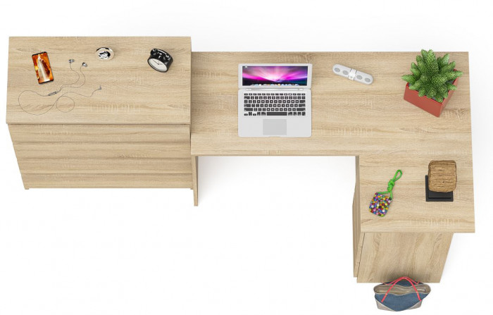 Мори Стол компьютерный МС-16 правый + Комод МК800.4, цвет дуб сонома, ШхГхВ 204,8х84,9х94 см., выдвижные ящики справа, НЕ универсальная сборка