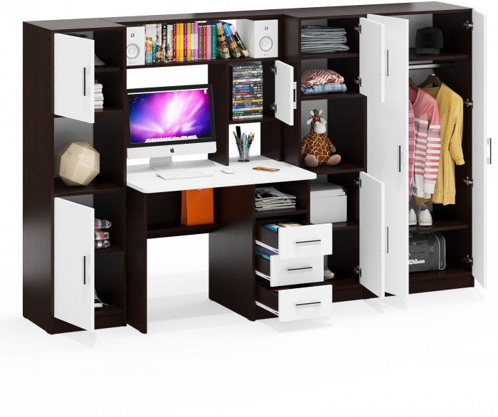 С-МД-СК9 Компоновка № 03, цвет венге/белый шагрень, ШхГхВ 258х70х160 см., НЕ универсальная сборка