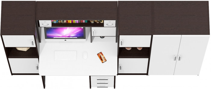 С-МД-СК9 Компоновка № 03, цвет венге/белый шагрень, ШхГхВ 258х70х160 см., НЕ универсальная сборка