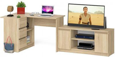 Мори Стол компьютерный МС-16 левый + Тумба МТВ1200.1, цвет дуб сонома, ШхГхВ 244,8х84,9х76,6 см., выдвижные ящики слева, НЕ универсальная сборка