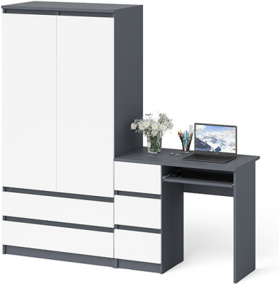 Мори компьютерный стол МС-6 левый + Шкаф МШ900.1, графит/белый