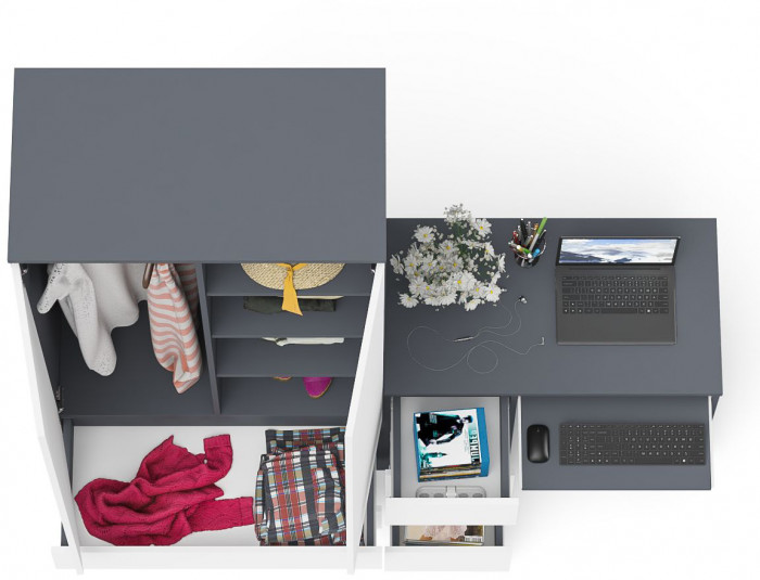 Мори компьютерный стол МС-6 левый + Шкаф МШ900.1, графит/белый