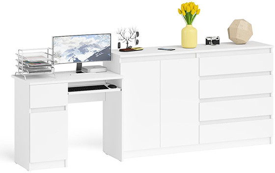 Мори Стол компьютерный МС-1 левый + Комод МК1600.1, цвет белый, ШхГхВ 250,4х50х94 см., выдвижной ящик слева, НЕ универсальная сборка