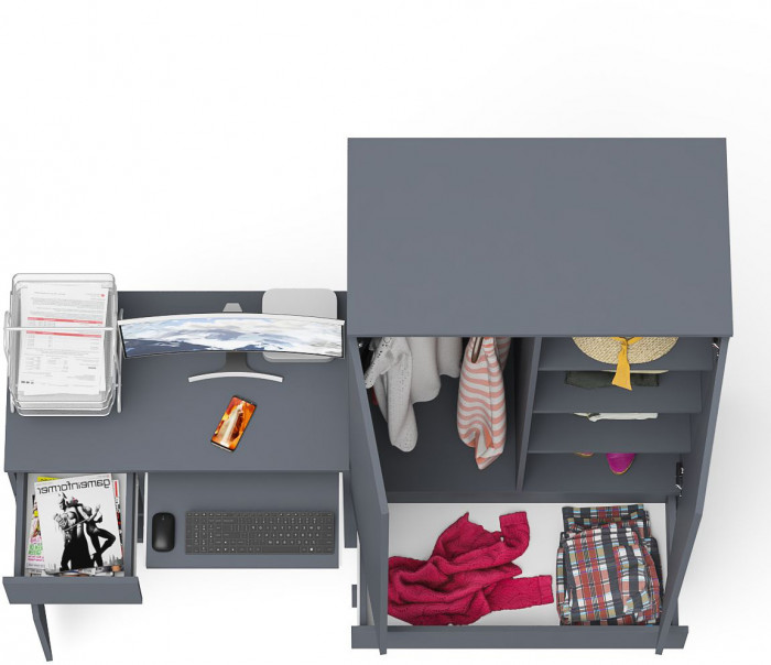 Мори Стол компьютерный МС-1 левый + Шкаф МШ900.1, цвет графит, ШхГхВ 180,4х50,4х179,6 см., выдвижной ящик слева, НЕ универсальная сборка