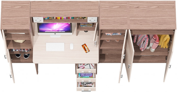 С-МД-СК9 Компоновка № 03, цвет ясень шимо светлый/ясень шимо тёмный, ШхГхВ 258х70х160 см., НЕ универсальная сборка