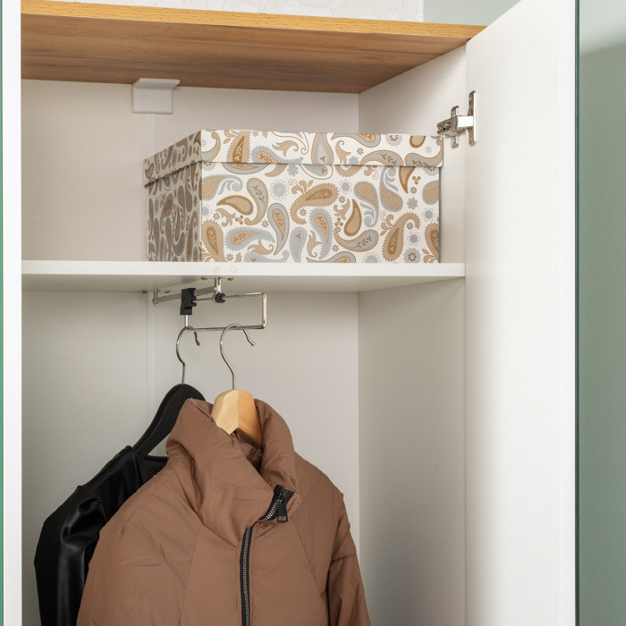 Октава Прихожая 12, цвет белый шагрень/дуб крафт золотой/фасады МДФ белый шагрень, ШхГхВ 129,3х35,4х197,6 см., универсальная сборка