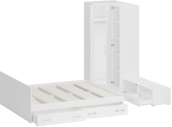 Спальня Стандарт 4-1800Я, белый/фасады ТВ тумбы МДФ белый глянец