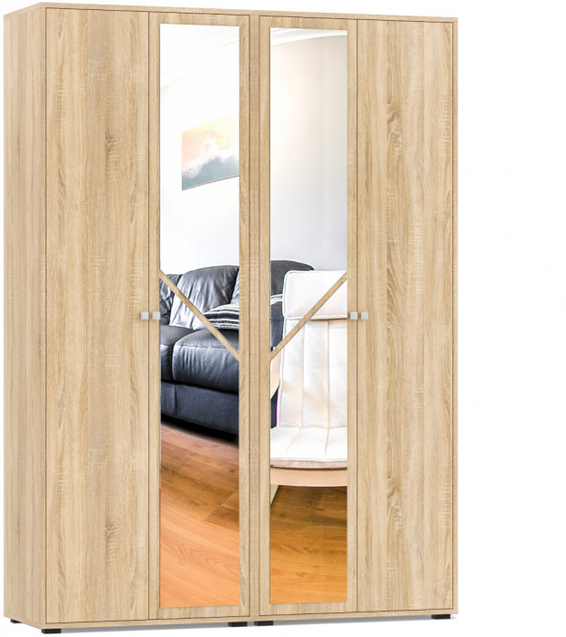 Камелия спальня № 9 Кровать с ящиками 1600 + Две тумбы + Стол космет. + Зеркало + Шкаф 4-х, дуб сонома