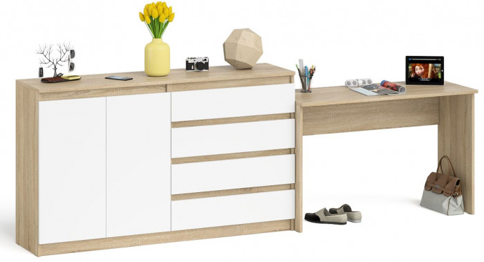 Мори письменный стол МСП1200.1 + Комод МК1600.1, дуб сонома/белый