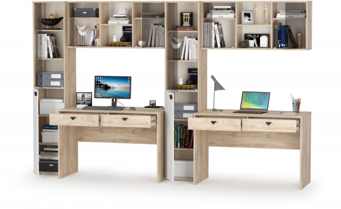 КР100 Бостон № 21, цвет дуб эндгрейн элегантный/фасады МДФ милк рикамо софт, 12.69+10.51+13.155+12.69+10.51+13.155, ШхГхВ 307,6х57,2х194,4 см, ун. сб.