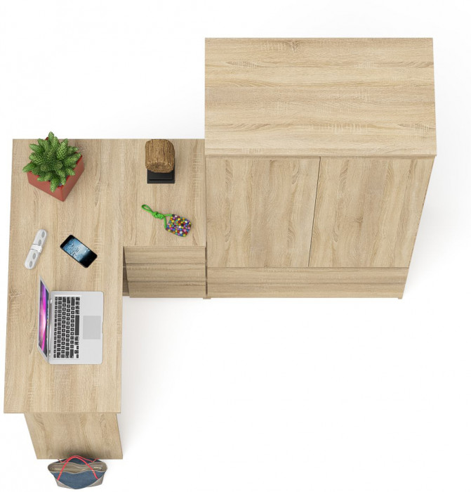 Мори компьютерный стол МС-16 правый + Шкаф МШ900.1, дуб сонома