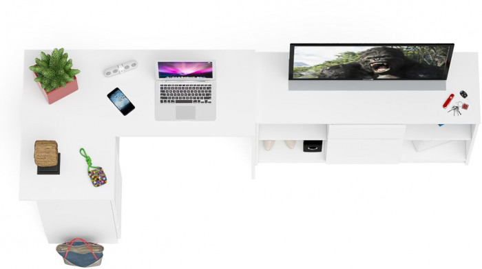 Мори Стол компьютерный МС-16 левый + Тумба МТВ1204.1, цвет белый, ШхГхВ 244,8х84,9х76,6 см., выдвижные ящики слева, НЕ универсальная сборка