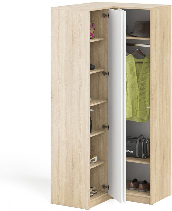 Мори Шкаф угловой МШУ960.1, цвет дуб сонома/белый, ШхГхВ 96,4х96,4х209,6 см.