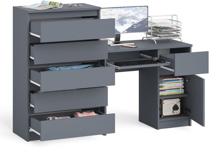 Мори Стол компьютерный МС-1 правый + Комод МК700.5, цвет графит, ШхГхВ 160,4х50х114 см., выдвижной ящик справа, НЕ универсальная сборка