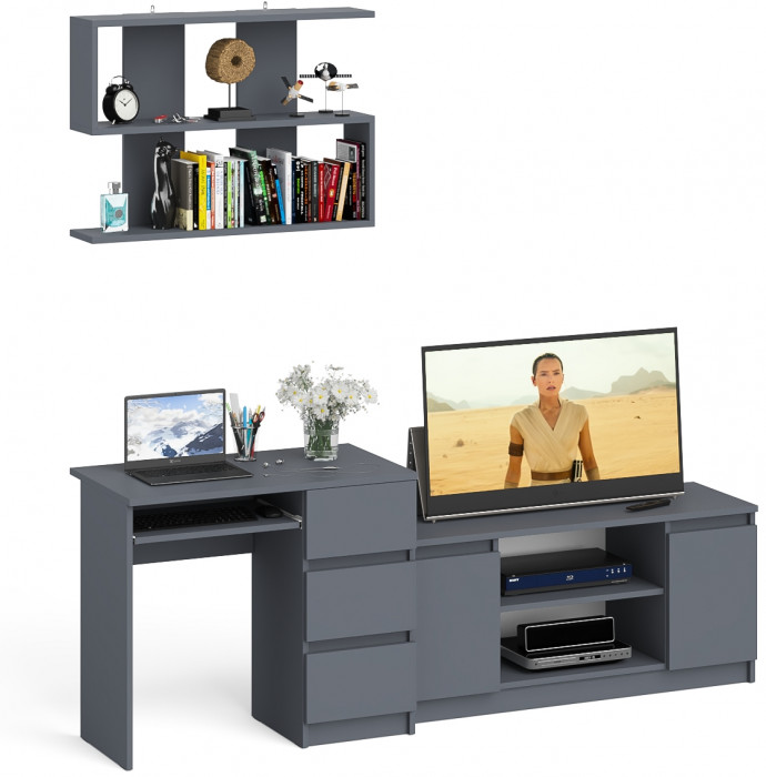 Мори Стол компьютерный МС-6 правый + Тумба МТВ1200.1 + Полка 900, цвет графит, ШхГхВ 210,4х50х209,6 см., НЕ универсальная сборка