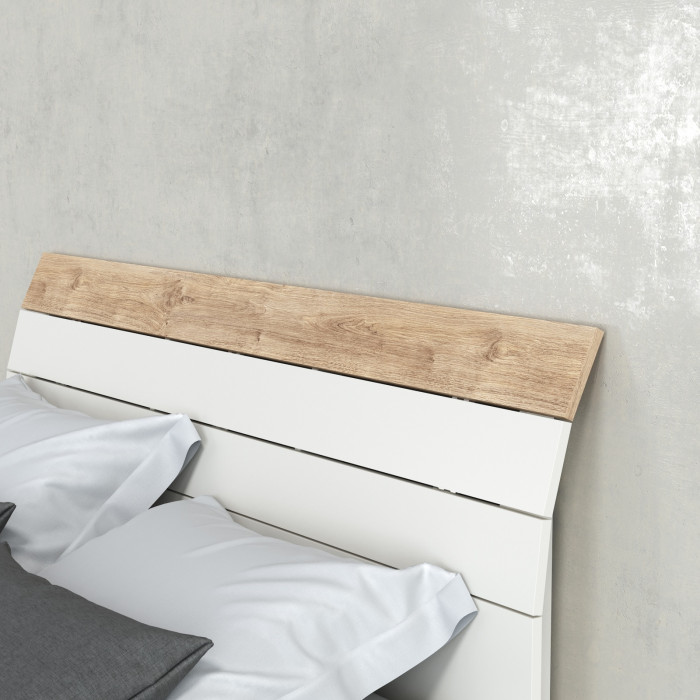 Муссон Кровать 11.41 + ортопед + 2 х Тумба 16.03, цвет белый/дуб эндгрейн элегантный, сп. м. 1600х2000 мм., б/м