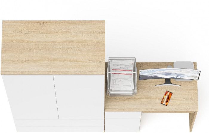Мори Стол компьютерный МС-1 левый + Шкаф МШ900.1, цвет дуб сонома/белый, ШхГхВ 180,4х50,4х179,6 см., выдвижной ящик слева, НЕ универсальная сборка