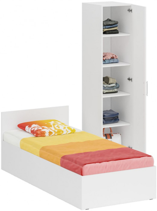 Кровать 0900 + Пенал Стандарт, цвет белый, ШхГхВ 93,5х203,5х70 + 45х52х200 см., сп.м. 900х2000 мм., без матраса, основание есть