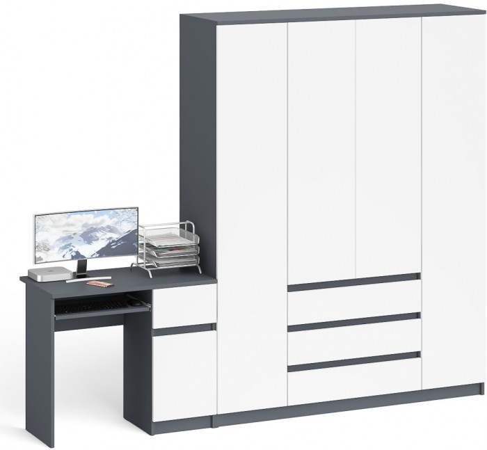 Мори Стол компьютерный МС-1 правый + Шкаф МШ1600.1, цвет графит/белый, ШхГхВ 250,4х50,4х209,6 см., выдвижной ящик справа, НЕ универсальная сборка