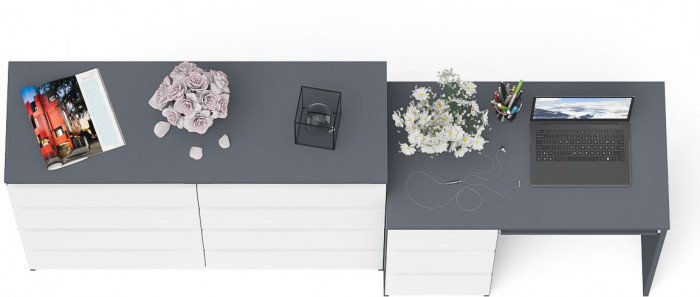 Мори Стол компьютерный МС-6 левый + Комод МК1200.8, цвет графит/белый, ШхГхВ 210,4х50х94 см., выдвижные ящики слева, НЕ универсальная сборка