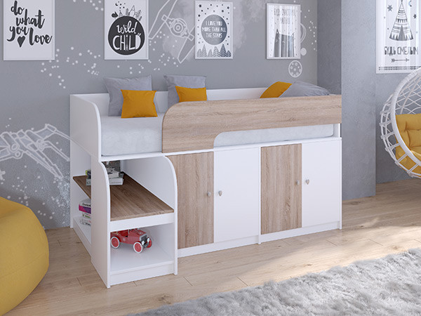 Кровать чердак Астра 9 V2 Белый/Сонома