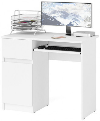 Мори Стол компьютерный МС-1 левый, цвет белый, ШхГхВ 90х50х76,6 см., выдвижной ящик слева, НЕ универсальная сборка